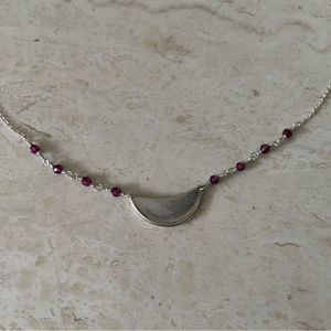 Adina Sterling Silver & Garnet Small Moon Necklace